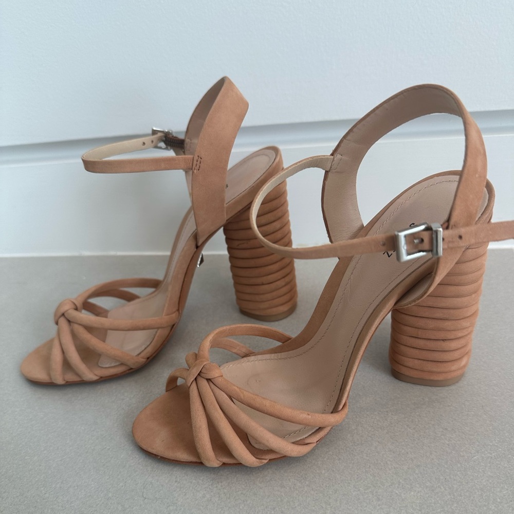 Rose pink suede Schutz stacked heels
